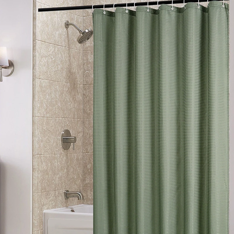 New Plain Waffle Waterproof Shower Curtain Mouldproof Bathroom Partition Curtain with Hooks Soft Perforated Opaque Window Drapes