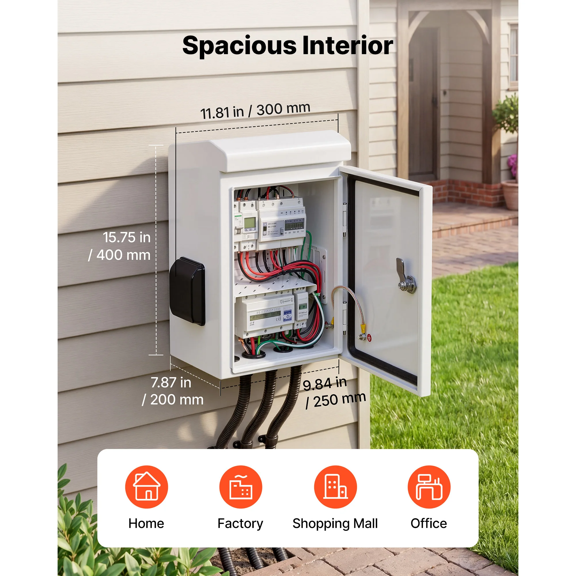 SucceBuy Cold-Rolled Steel Outdoor Electrical Box w/ Thermostat Fan Rain Hood Ventilated Design IP65 Waterproof Hinged Enclosure