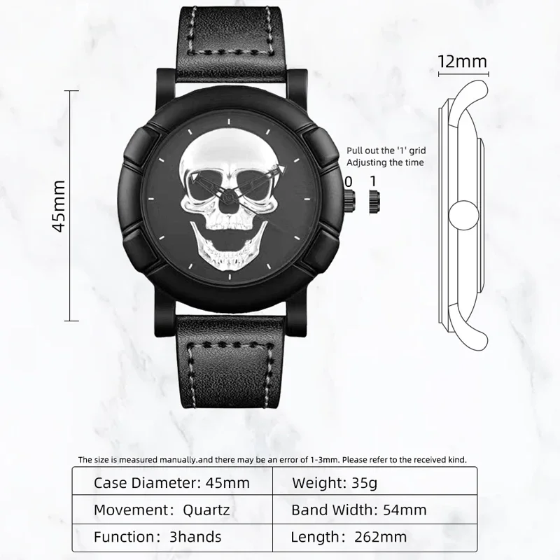 Mens Personalized 3D Skull Watches Luxury Men Casual Quartz Wristwatch Male Military Sports Leather Watch Reloj Hombre