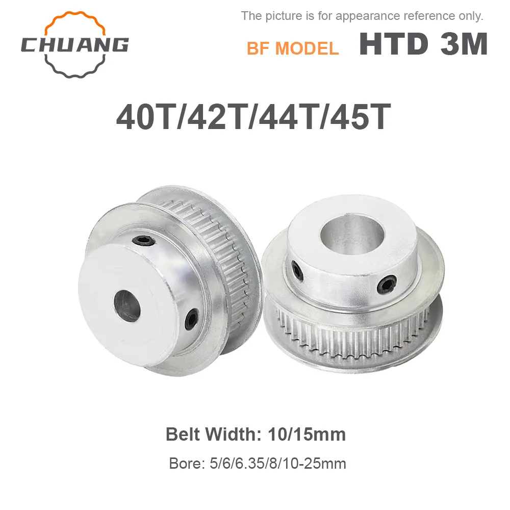 

HTD 3M BF Type 40T/42T/44T/45teeth 3M Timing Pulley Bore 5/6/6.35/8/10~25mm for 10mm 15mm Width HTD belt used in linear pulley