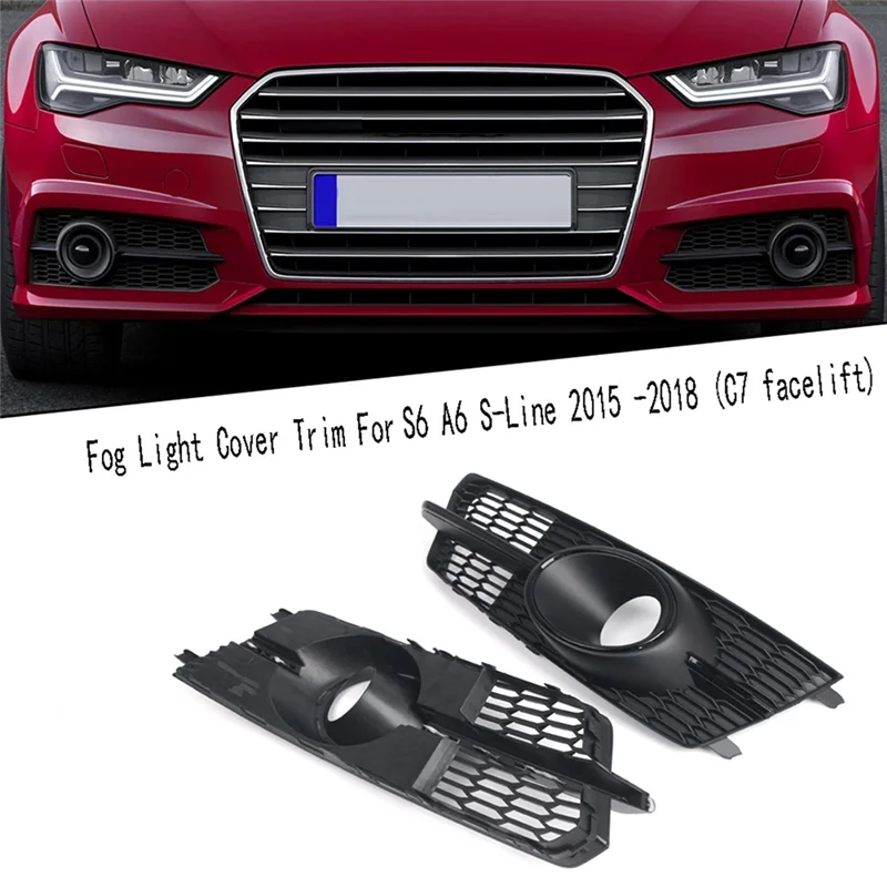 

Car Front Fog Light Cover Trim For S6 A6 S-Line 2015 -2018 (C7 Facelift) With ACC Hole Fog Lamp Grill