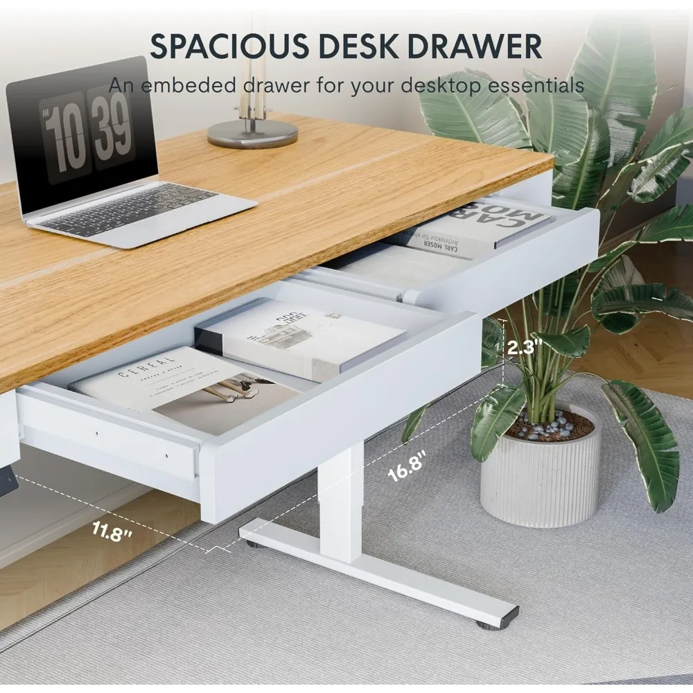 Escritorio eléctrico regulable en altura, 55"x24", cajón incluido, estación de trabajo ergonómica de pie