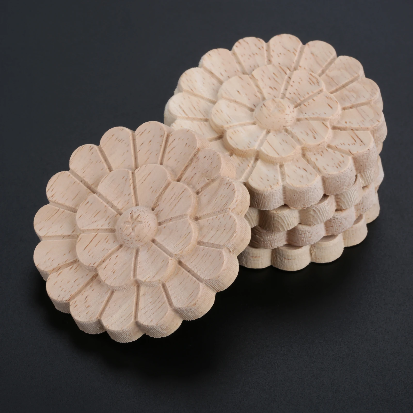 나무 조각 온레이 아플리케, 도색되지 않은 나무 장미 조각 가구 데칼, 문 벽 거울 벽난로 침대 DIY 장식, 5 개, 6cm