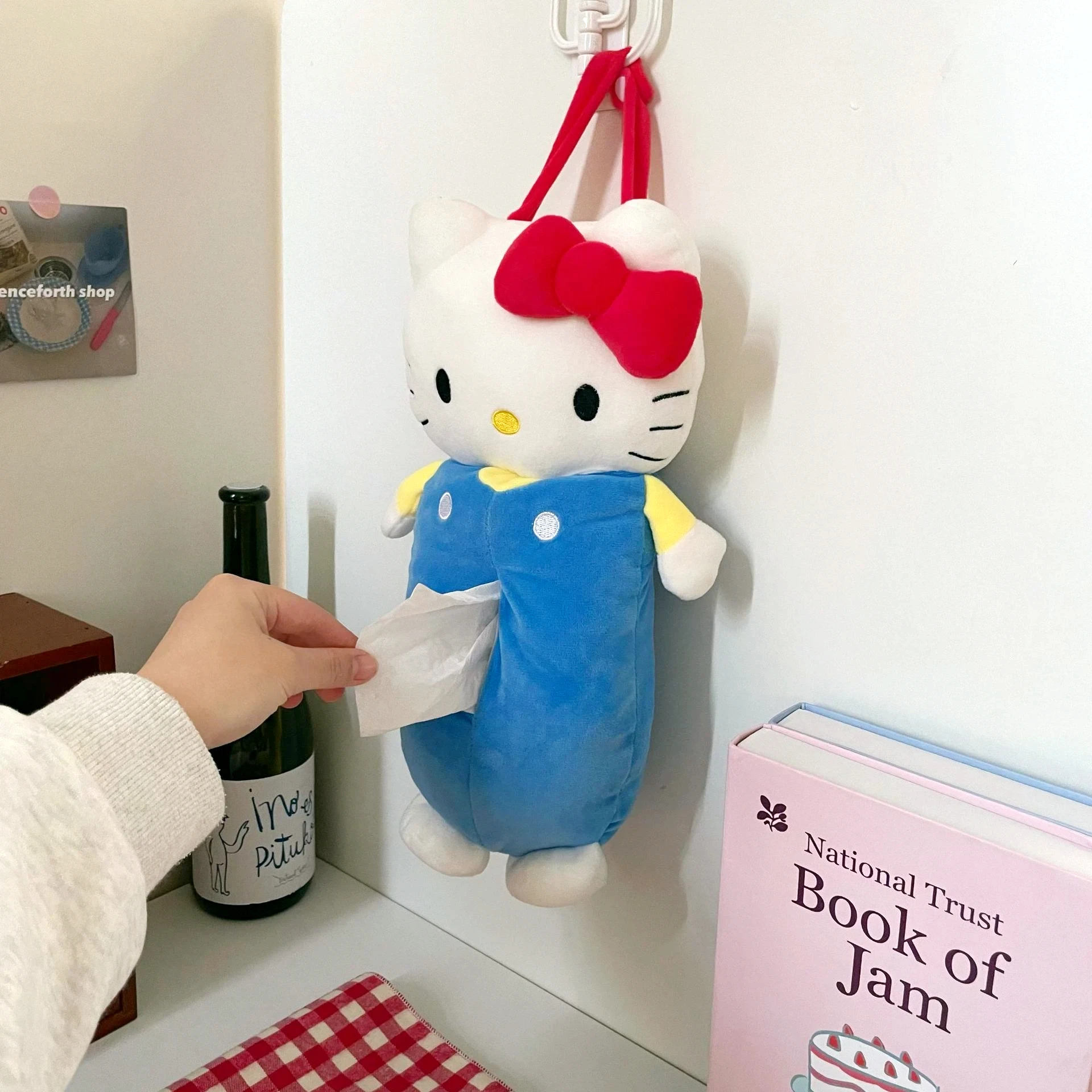 

Sanrio Hello Kitty Kawaii Cartoon Kitchen Storage Hanging Plush Tissue Box Cute Wall Mounted Car Tissue Cover Girl's Gift Toy