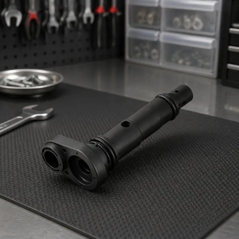 M76E Black Exhaust PCV Component with Elongated Cylindrical Body, Flanged End and Annular Seal Structure for Clip-In Crankcase