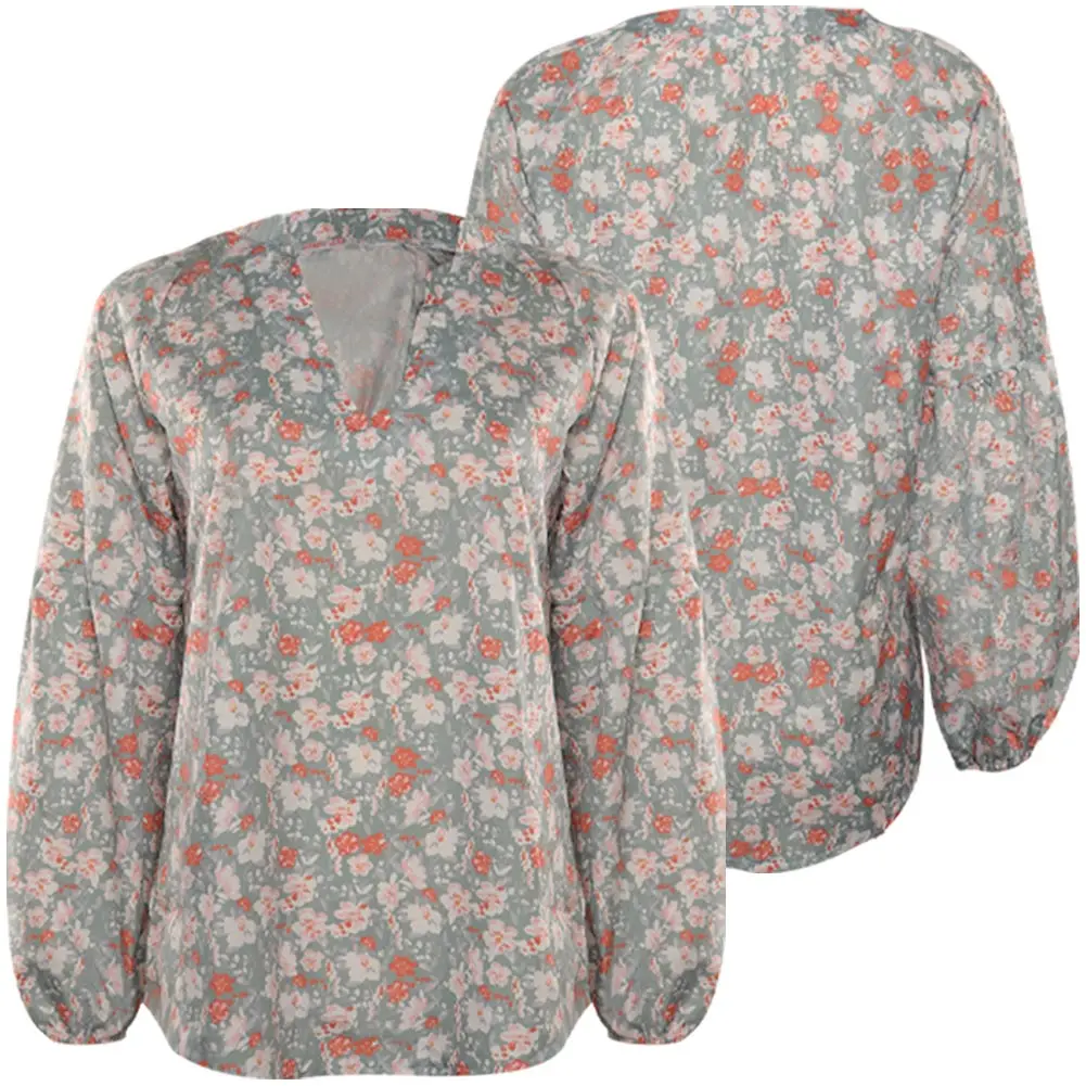 Chemise à manches longues et col en V à imprimé floral bohème pour femmes, chemisiers adt décontractés, costume de cosplay en Y, Halloween, carnaval, fête trempée