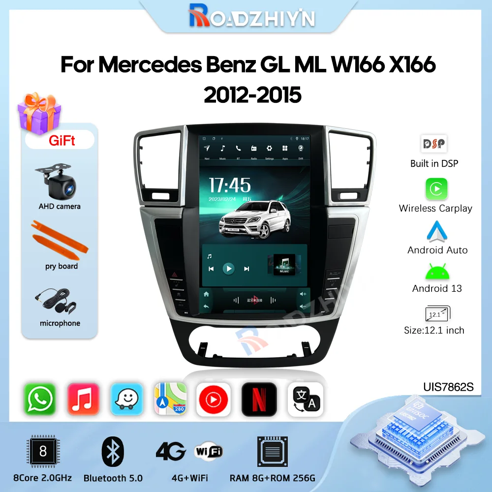 12.1inch Android13 Car Multimedia Player For Mercedes Benz GL ML W166 X166 2012-2015 GPS Navigation Radio Stereo Carplay 4G 360