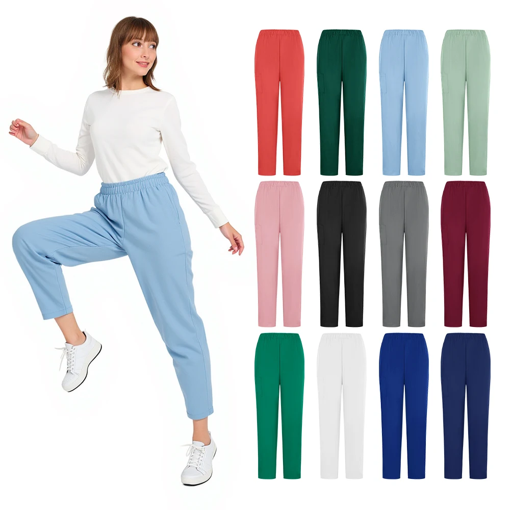 弾性ナースパンツ女性の手術着パンツ夏のズボン黒弾性ウエスト大きいサイズ速乾性ドクターワークパンツ