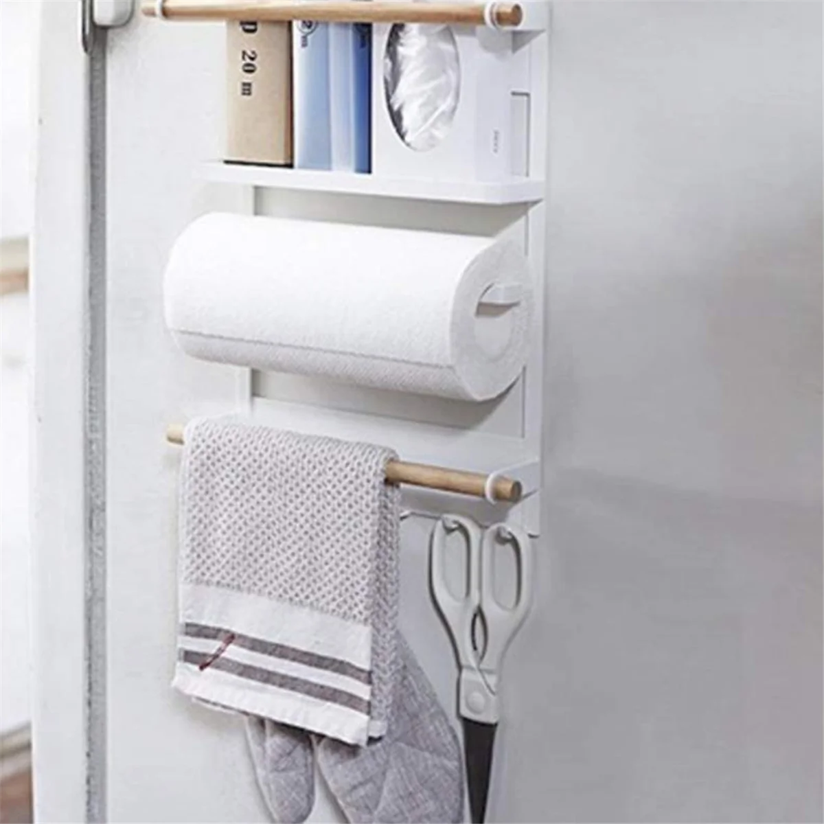 Frigorífico Porta Wall Mount papel magnético Organizador Toalha, Rustproof Spice frascos, armário, multiúso geladeira, preto