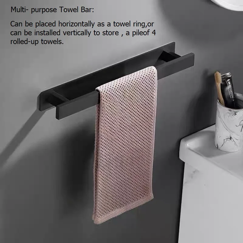 Towel Holder Towel Rack No Drilling Bathroom Towel Hanger Wall-Mounted Towel Bar 304Stainless Steel Black Toilet Towel Storage