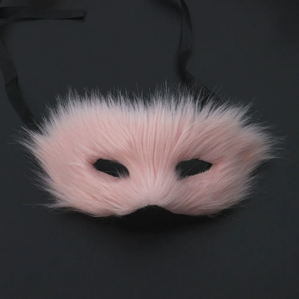 Máscara de gato de peluche de dibujos animados, máscara de media cara de Animal peludo largo, decoración de Halloween, máscara de ojos, máscara de felpa de Halloween, atmósfera de Festival