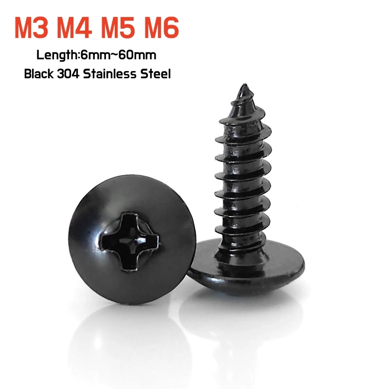 

5~100pcs Black 304 Stainless Steel Phillips Recessed Truss Head Self-tapping Screw M3 M4 M5 M6 Cross Mushroom Head Wood Screws