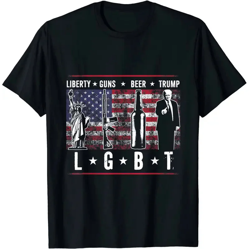 

Liberty Guns Beer Trump TShirt LGBT Parody Funny Gift Tops Tees Brand Casual Cotton Men T Shirts Casual