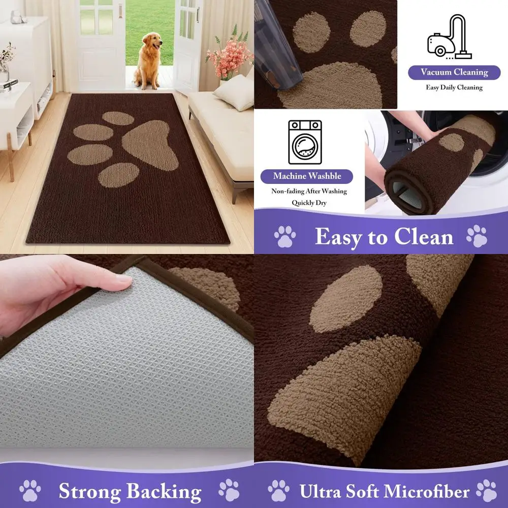 

Absorbent Non-Slip Indoor Door Mat for Muddy Paws, Washable Low-Profile Entryway Carpet, 59x35 Inches, Brown