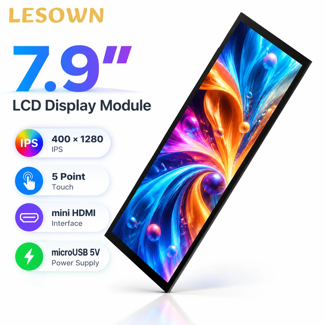 LESOWN 7.9 Inch Touch Screen Display Module 400x1280 LCD Monitor Capacitive Panel Stretched Display Raspberry Pi DIY HDTV