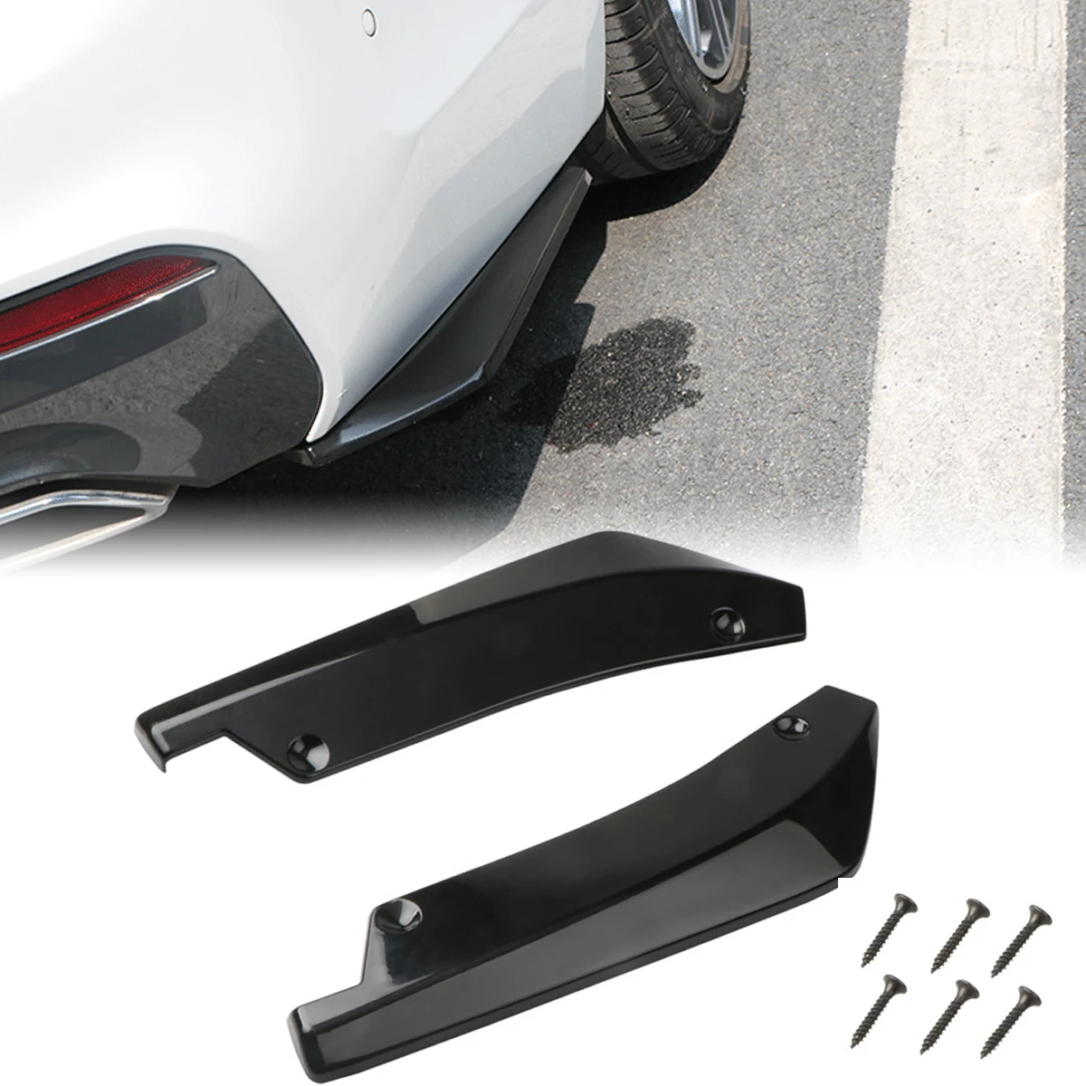 Black Carbon Fiber Look Rear Bumper Splitter Lip Angle Spoiler Scratch Protector Universal For Honda Civic BMW Dodge Accessories