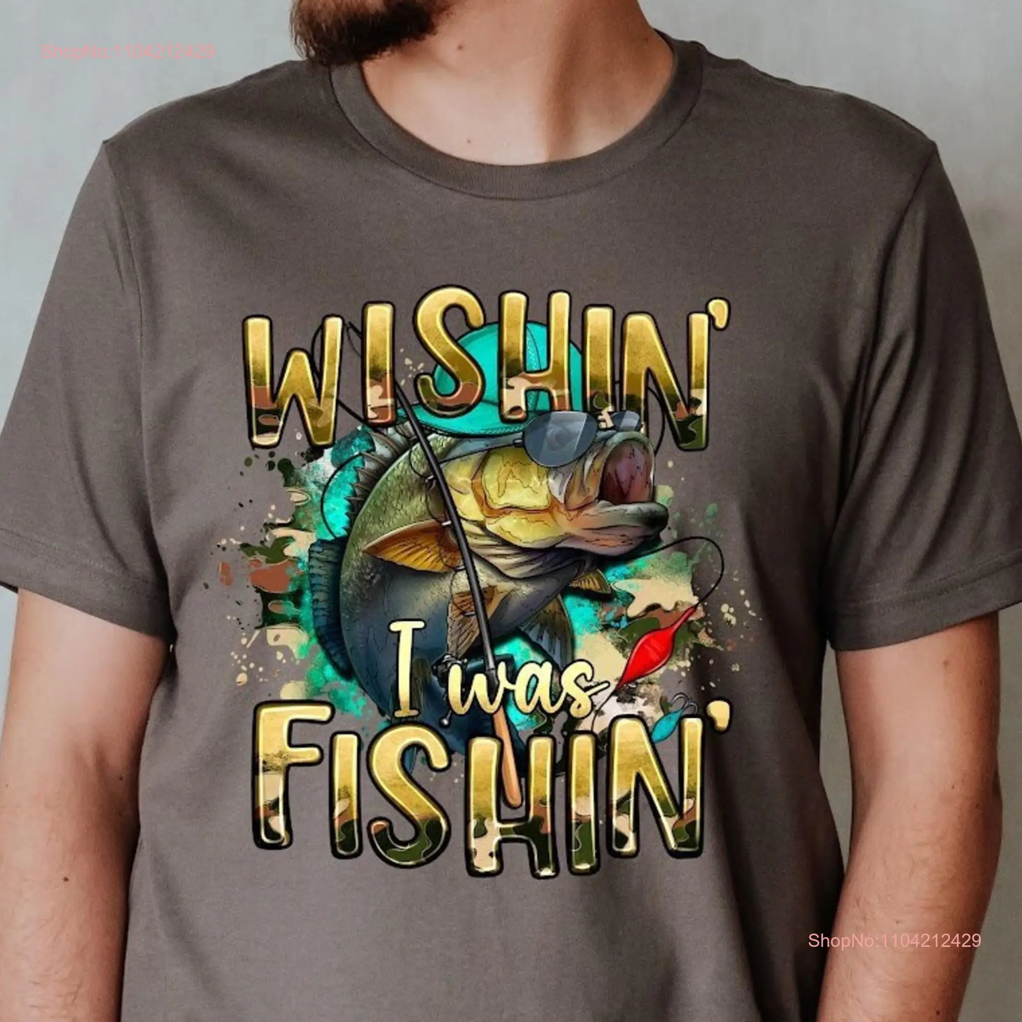 Wishin I Was Fishing T Shirt Fisherman GifT Dad Grandpa Lover long or short sleeves