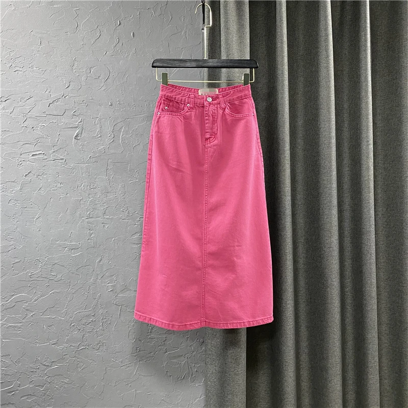 S-2XL Women Pink Denim Skirts High Waist A-Line Solid Casual Outfits Female Summer Versatile Jean Skirt