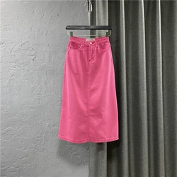 S-2XL Women Pink Denim Skirts High Waist A-Line Solid Casual Outfits Female Summer Versatile Jean Skirt