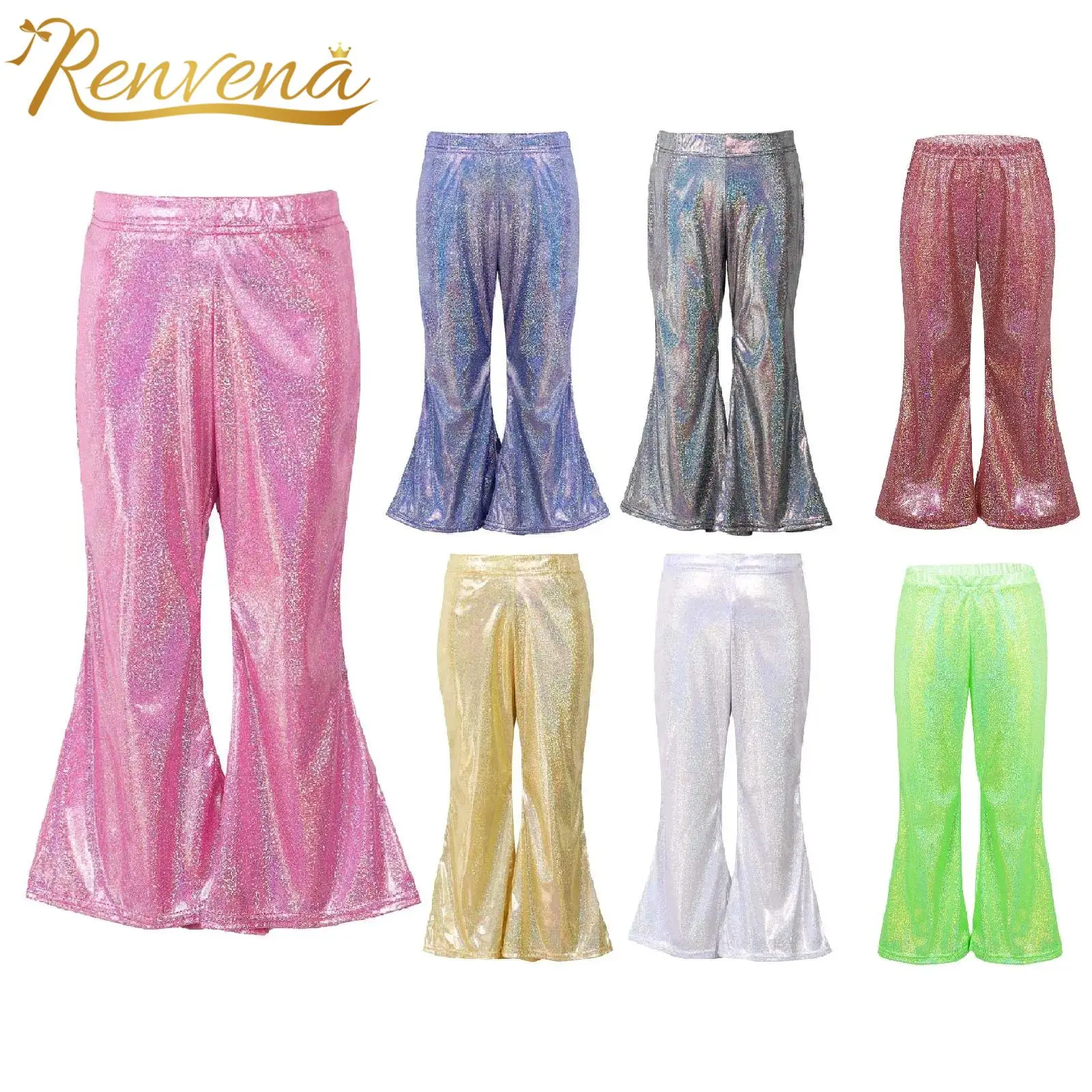 

Fashion Children Flare Pants Shiny Metallic Kids Girls HipHop Jazz Dance Costumes Dancewear Flares for Dancing Performance Party