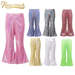 Fashion Children Flare Pants Shiny Metallic Kids Girls HipHop Jazz Dance Costumes Dancewear Flares for Dancing Performance Party