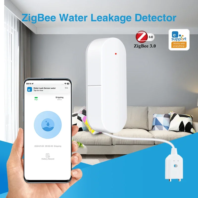 Ewelink Zigbee 3.0 Water Sensor Alarm, Leak Detector & Warning Device, Easy Lnstallation For Home Flood Safety Alert System