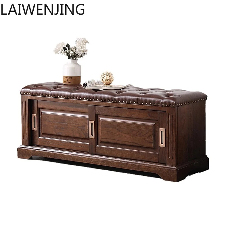 

HLZ solid wood shoe changing stool type shoe cabinet household door entrance seated multi-functional shoe stool