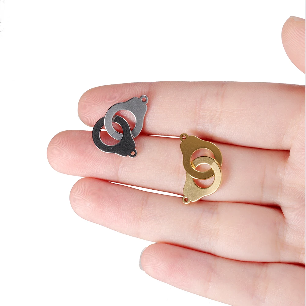 5pcs/lot Stainless Steel Double Handcuffs Hollow Pendants Connector for Bracelet Necklace Diy Jewelry Making Accessories