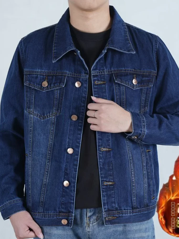 

Мужская зимняя утепленная джинсовая куртка на флисовой подкладке, свободного кроя, модная, в корейском стиле, повседневная верхняя одежда, стандартная модель