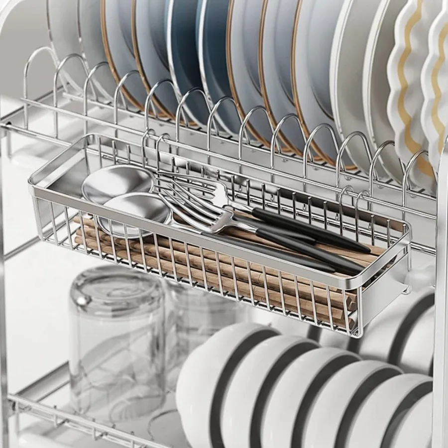 Prateleiras de prato 304 suporte de utensílio de aço inoxidável suporte de cesta de secagem de utensílio com ganchos à prova de ferrugem