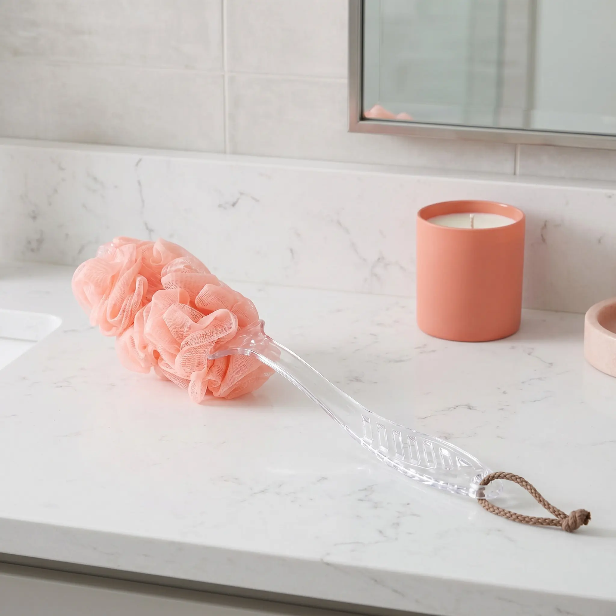 2Pcs Bath Body Brush Natural Loofah Back Scrubbers 17 Inch Long Handle Exfoliating Shower Brush for Men Women Bathroom