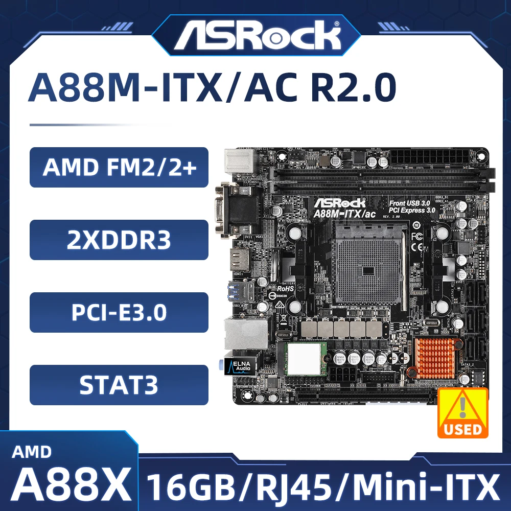 

ASRock A88M-ITX/ac R2.0 Mini ITX Motherboard AMD A88X Socket FM2+ support A8 765 7300 5300 855 769 cpu DDR3 32G M.2