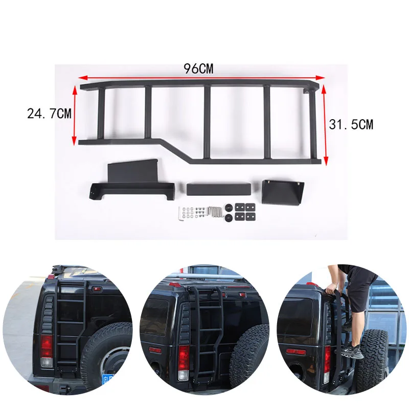 Aluminum Alloy Black Car Rear Tail Door Ladder Climbing For Hummer H2 2003-2009 Car Exterior Accessories