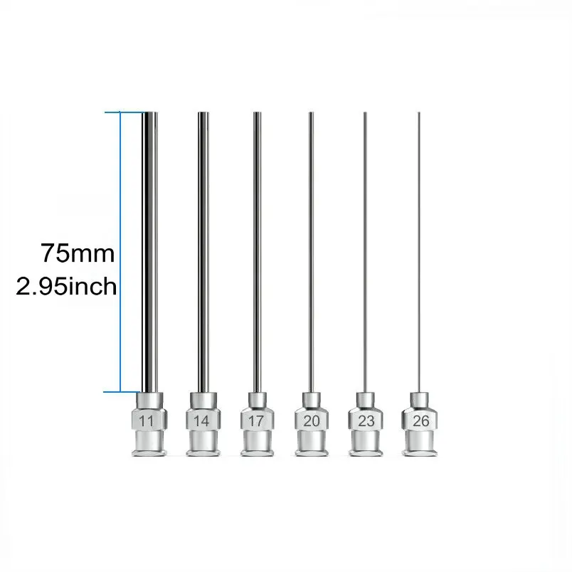 10 buah SUS304 2.95 inci 75mm ujung tumpul panjang kunci Luer industri jarum pengeluaran 8G ~ 26G bagus untuk laboratorium sains, hobi kerajinan