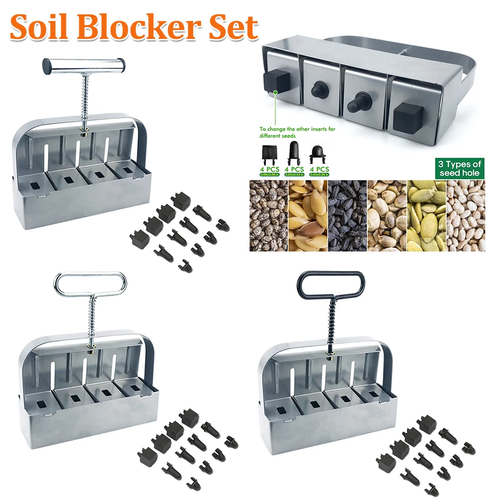 

Soil Block Maker Stainless Steel Soil Block Machine 4 Cell Manual Soil Blocking Tool with Comfortable Handle for Transplanting