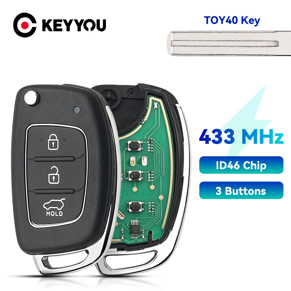 KEYYOU new For Hyundai Accent Ix35 IX45 I30 Solaris Tucson I20 Santa Fe 433Mhz ID46 Chip Car Remote Flip Key Fob