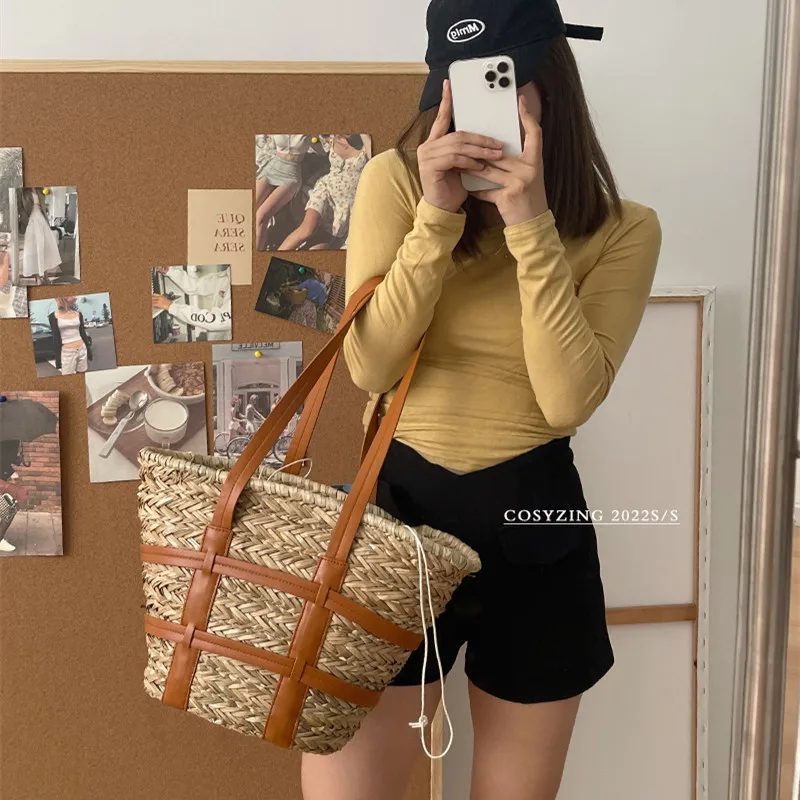 2022 beach basket summer bag straw bag fashion beach bags big rattan shoulder bags large capacity woven bag hand-made handbags