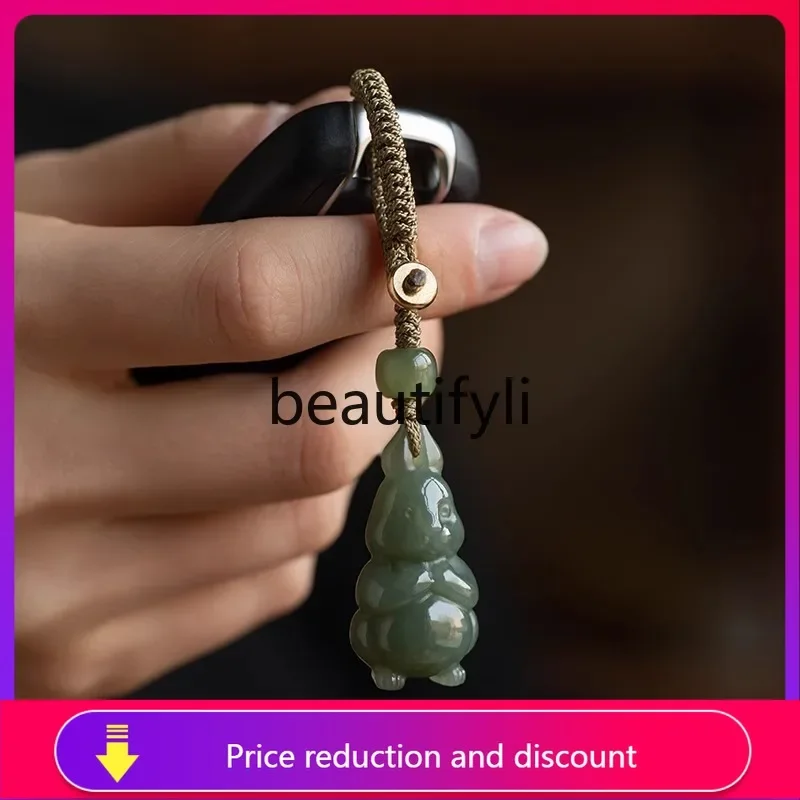 

ZzHigh-end Fuzhi Jade Rabbit Hetian Jade Car Keychain Pendant Exquisite