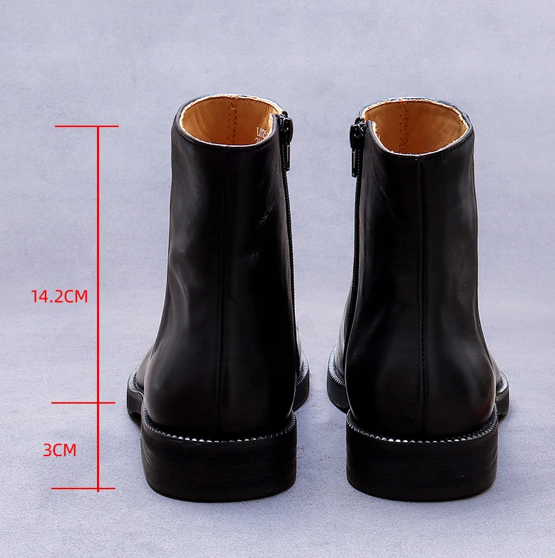Solid Color Top Layer Cowhide Genuine Leather Men\'s Ankle Boots Vintage Boots Wide Round Toe Zipper British Style High Top Shoes