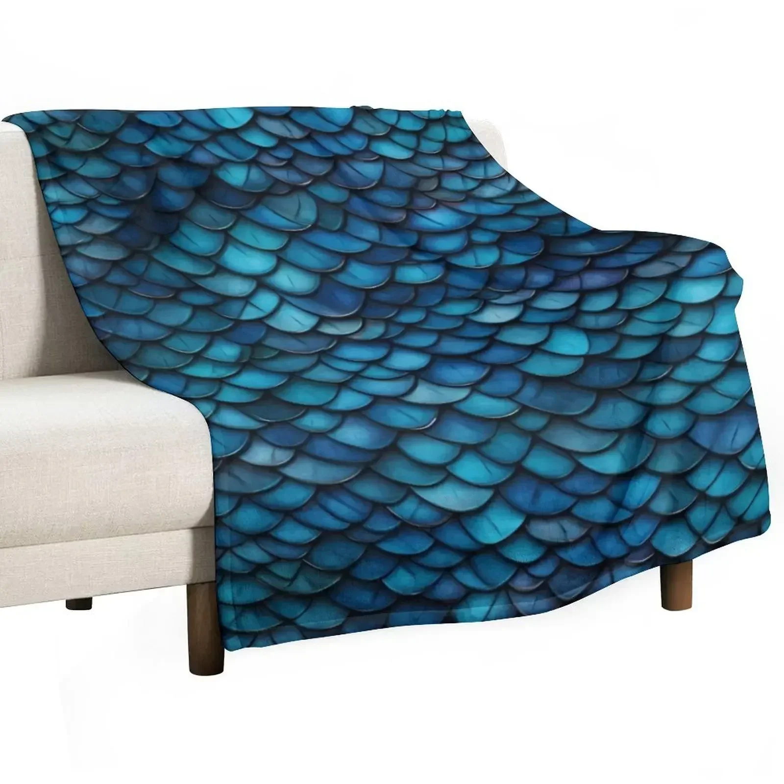 Blue Dragon Scale Pattern Throw Blanket Multi-Purpose Custom Kid'S Blankets