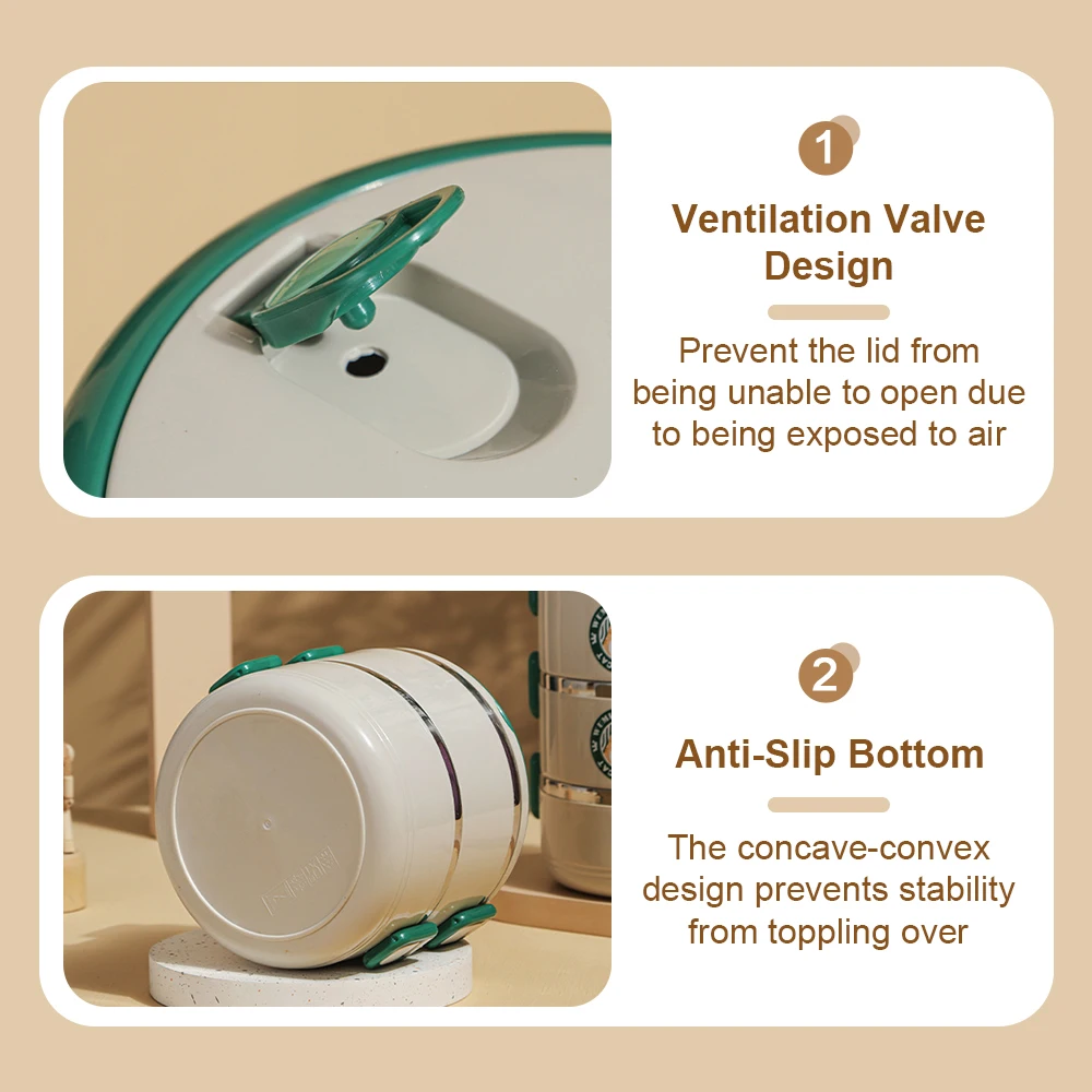 صندوق غداء معزول من الفولاذ المقاوم للصدأ 2100 مل 304، تصميم 3 طبقات، مناسب للمدارس والتخييم ومناسبات العمل #5