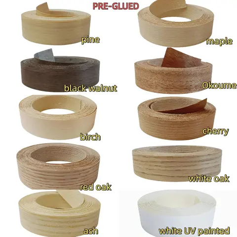 13'/26'/50' Pre-glued Birch/Maple/Walnut/Oak/Okoume/Beech White Wood Edge Banding,Iron On Edging Veneer For Plywood Furniture