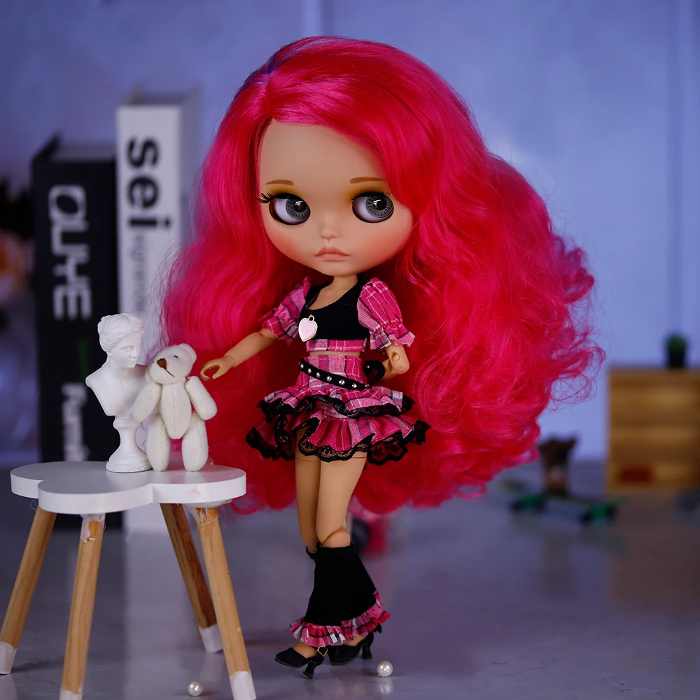 Lalka Blyth ICY DBS, skala 1/6, 30 cm, cierna skóra, matowe twarzy, różowe włosy, lalka dziewczynka BJD, zabawka, prezent
