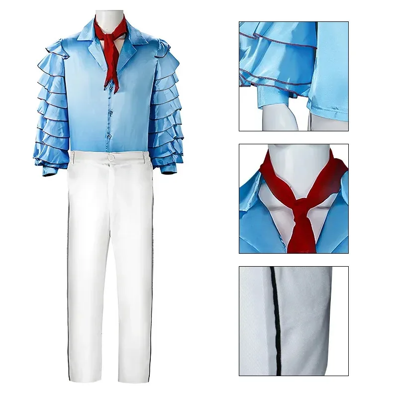 

Sky05 фильм маска Джим косплей костюм синяя рубашка белые брюки с галстуком полный комплект Хэллоуин карнавальный наряд для вечеринки для взрослых M99JIu @