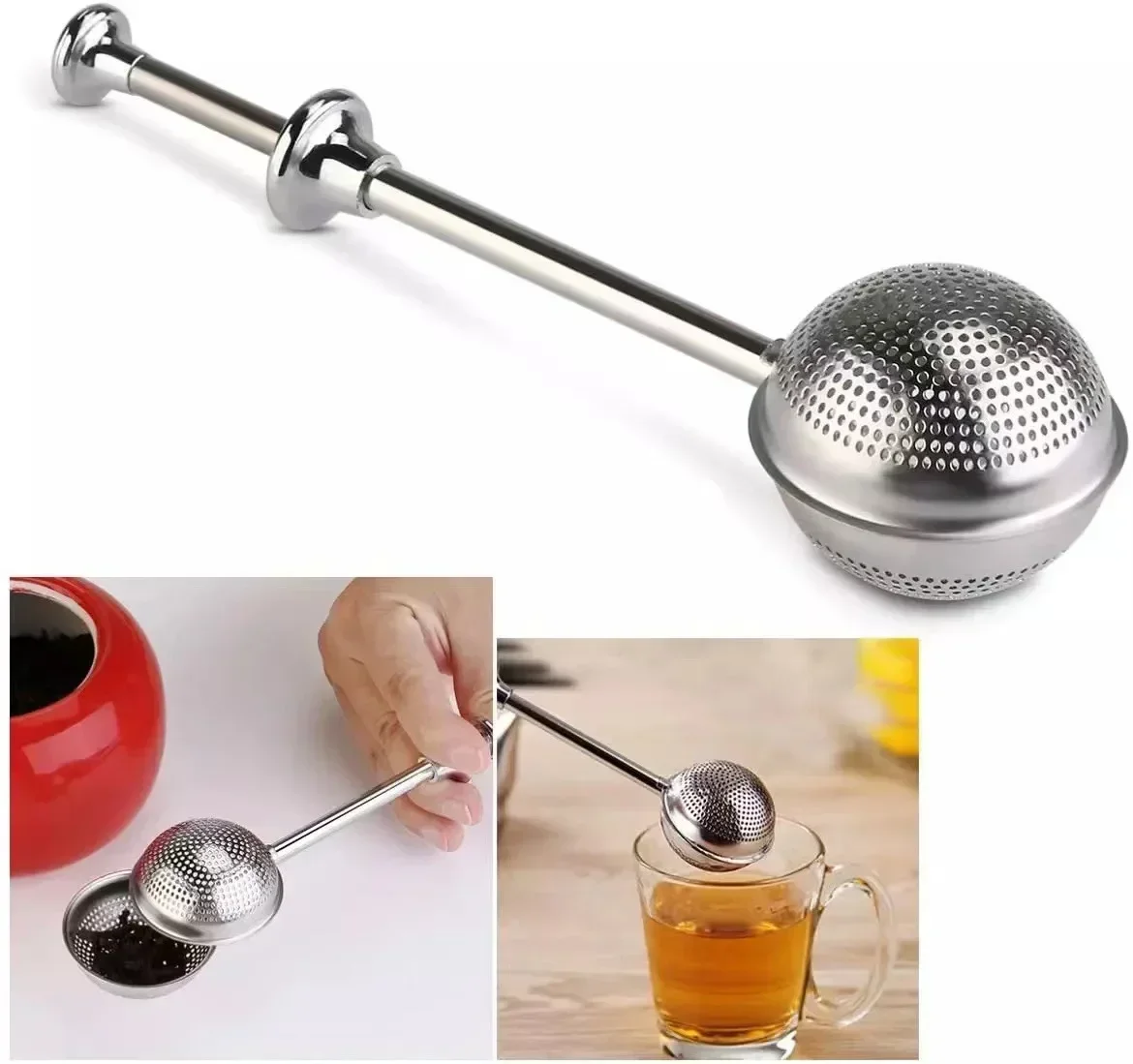 304 Stainless Steel Powder Spreader Filter Screen One Handed Operation Spring Flour Sieve Dust Collector Frosting Tool Baking