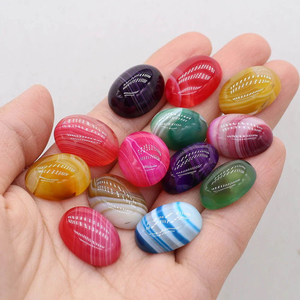 

10pcs Cabochon Natural Stripe Stone Bead Oval Shape Natural Agates Loose Beaded for DIY Jewerly Necklace Bracelet Accessories