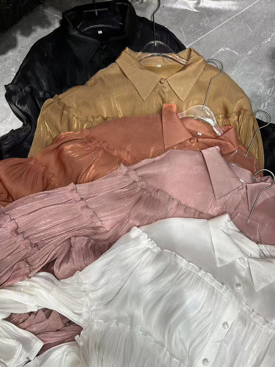 VGH 솔리드 프렌치 엘레강트 스플릿 드레스 여성용 라펠 랜터 슬리브 하이 웨이스트 스플라이스드 레이스업 드레이프 드레스 여성 패션 신상