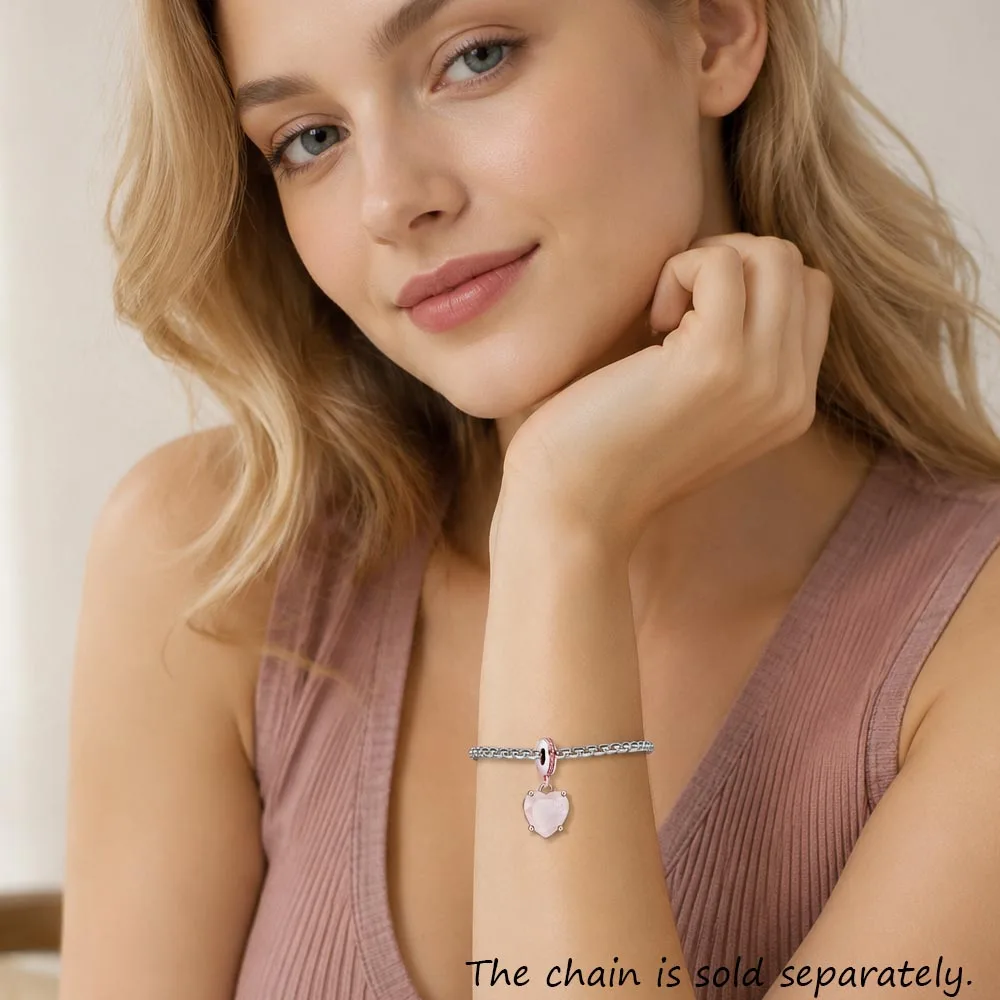 Rosenstein-Herz-Anhänger, baumelnder Charms, DIY-Schmuck, romantisch, 100 % 925er Sterlingsilber, Liebesgeschenk – Detail 2