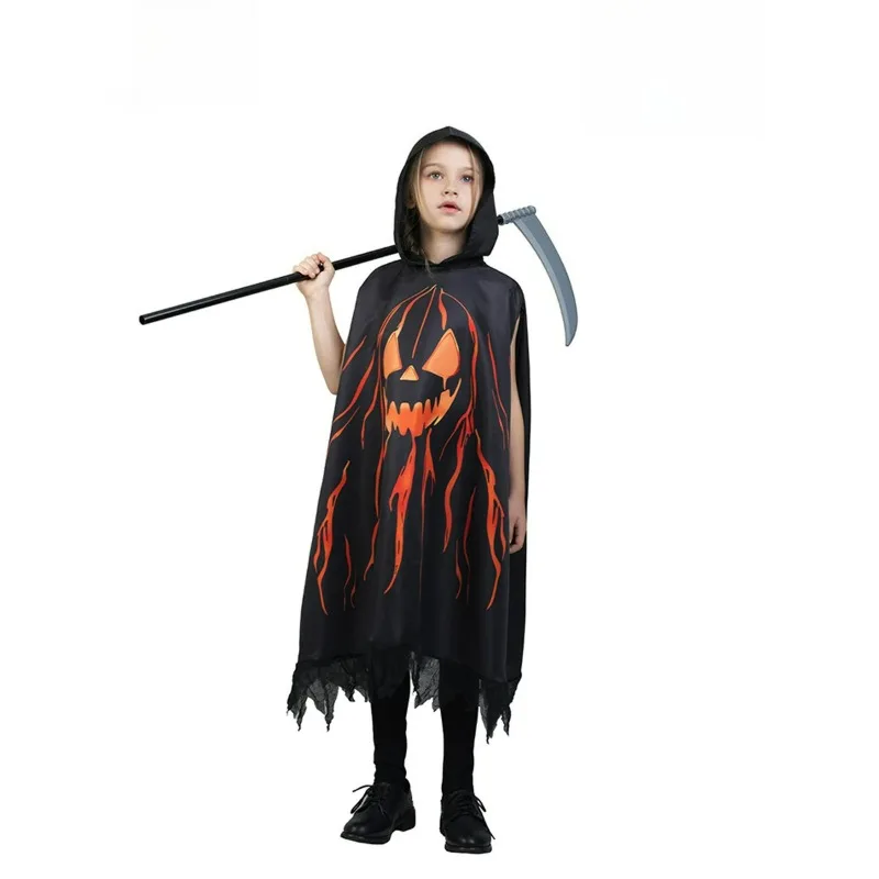 Halloween Children's Cosplay Costumes Pumpkin Spider Web Skeleton Ghostly Cloak Boys And Girls Cape Carnival Party Dress Up - view 2