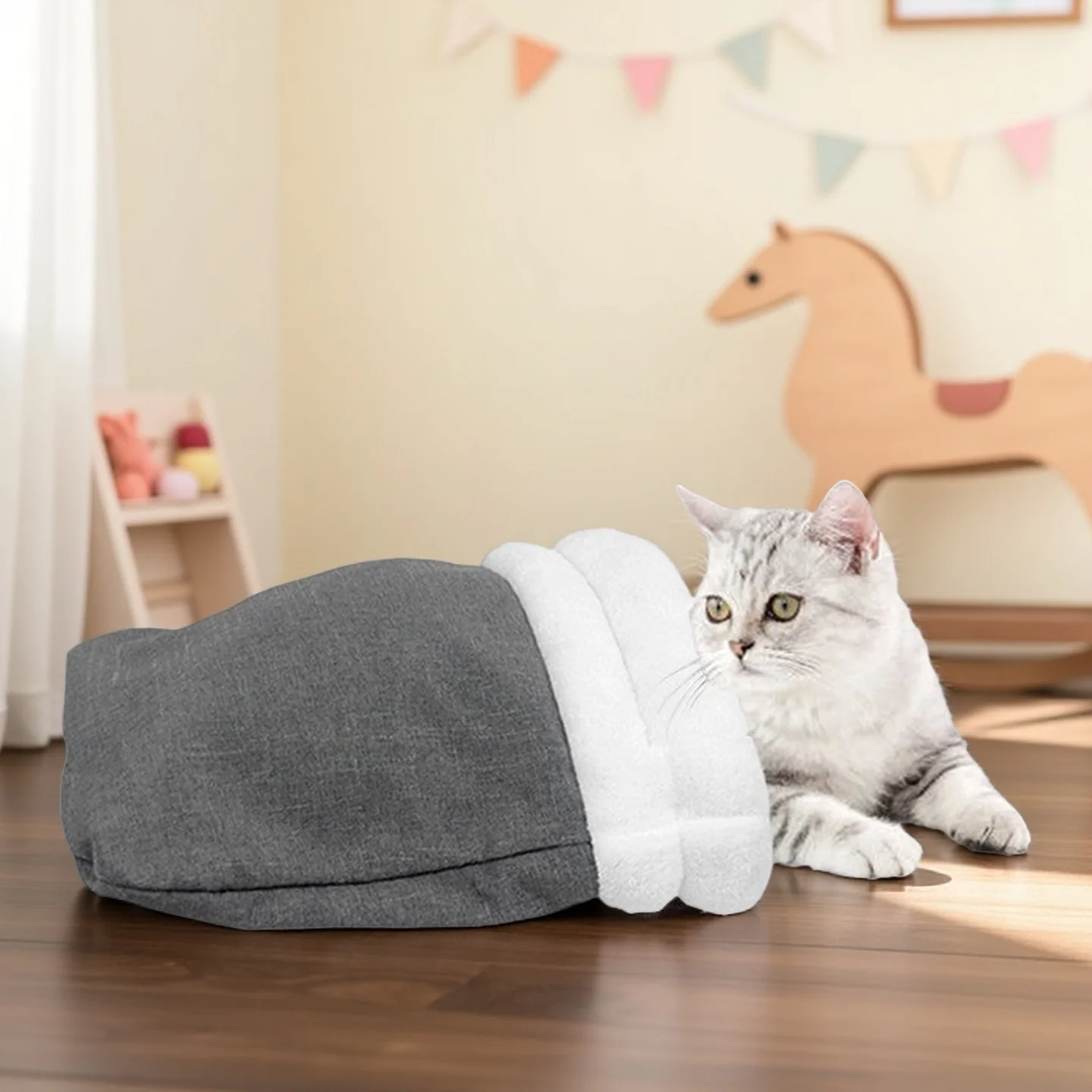  كيس نوم مبطن بالحرارة: سرير كهف شبه مغلق للقطط والكلاب الصغيرة - جراب نوم شتوي دافئ مع صوف قطيفة #5